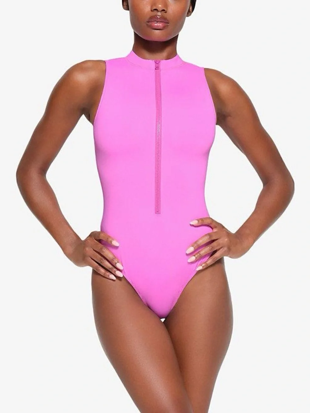 SKIMS Hot Pink Zip-Front One-Piece Swimsuit
